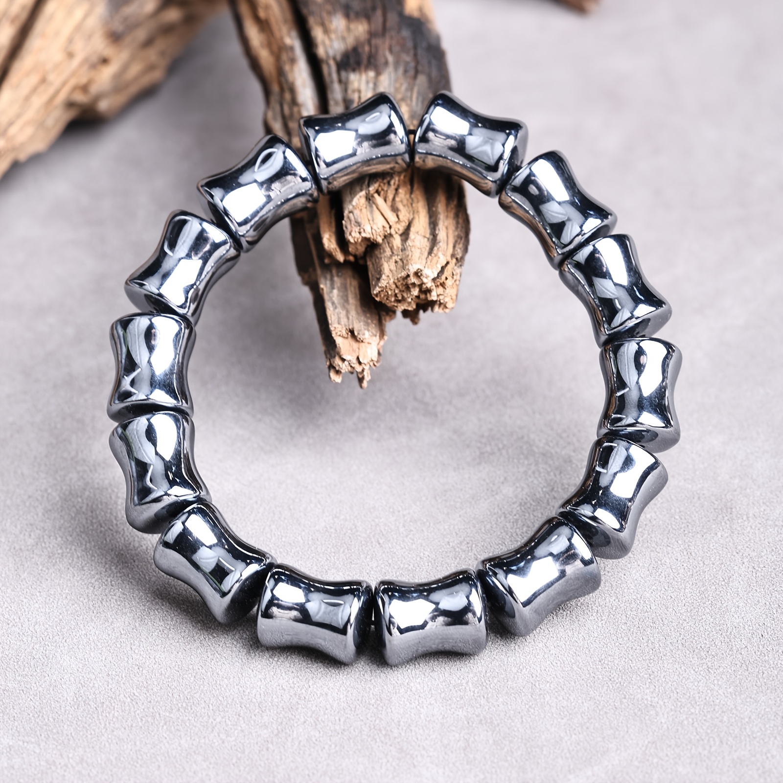 Unisex Bamboo Rayon Terahertz Bead Bracelet, Vintage Minimalist